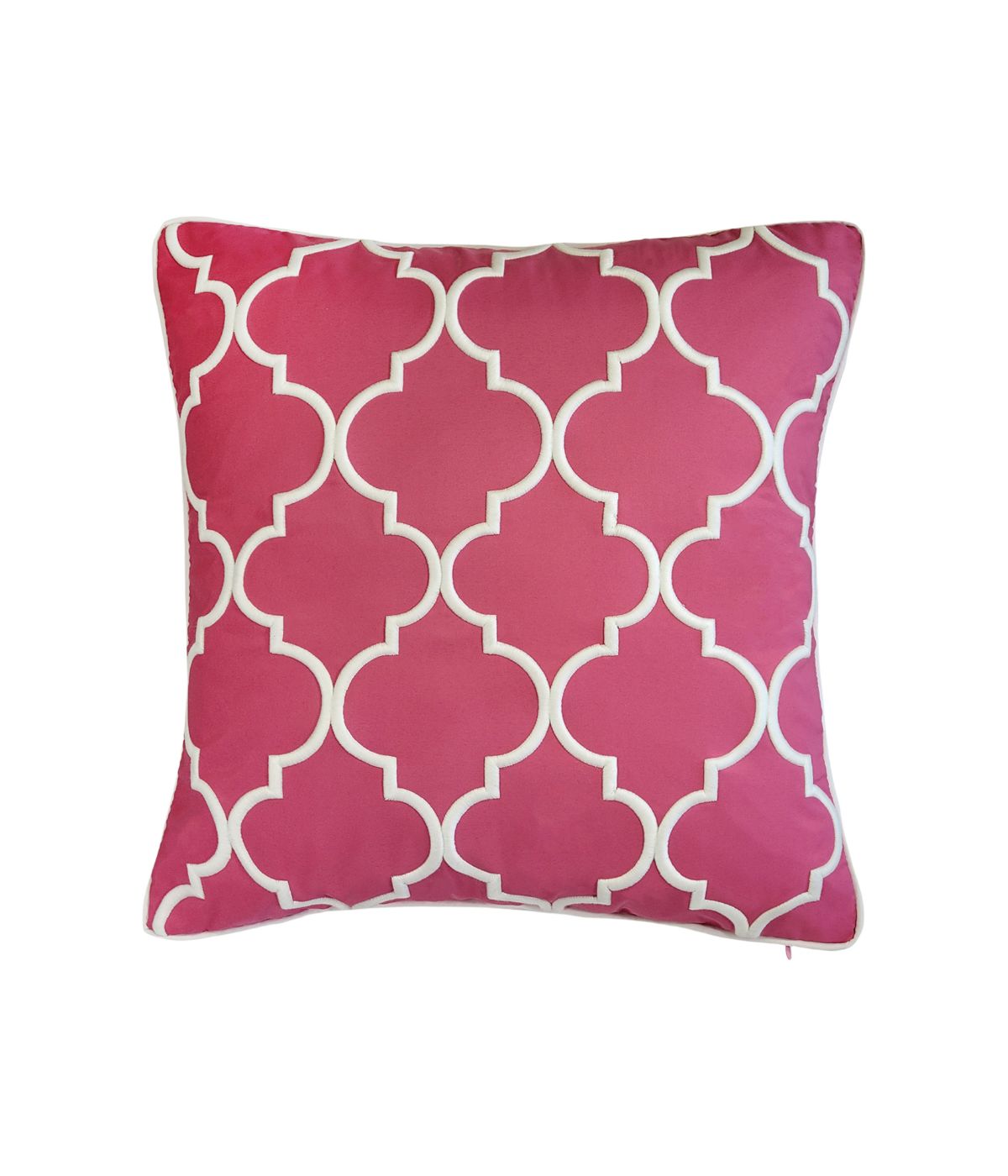  Edie @ Home Oversized Quartrefoil Corded Embroidery Outdoor Pillow Fuchsia/White - Fuchsia/White - Bonton