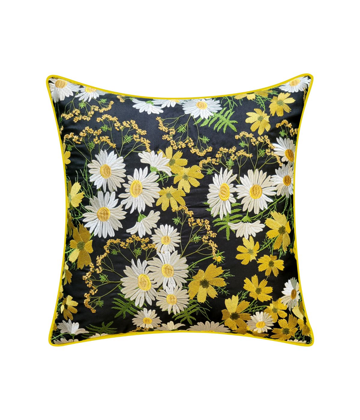  Edie @ Home Embroidered Floral Print Outdoor Pillow Black - Black Multi - Bonton