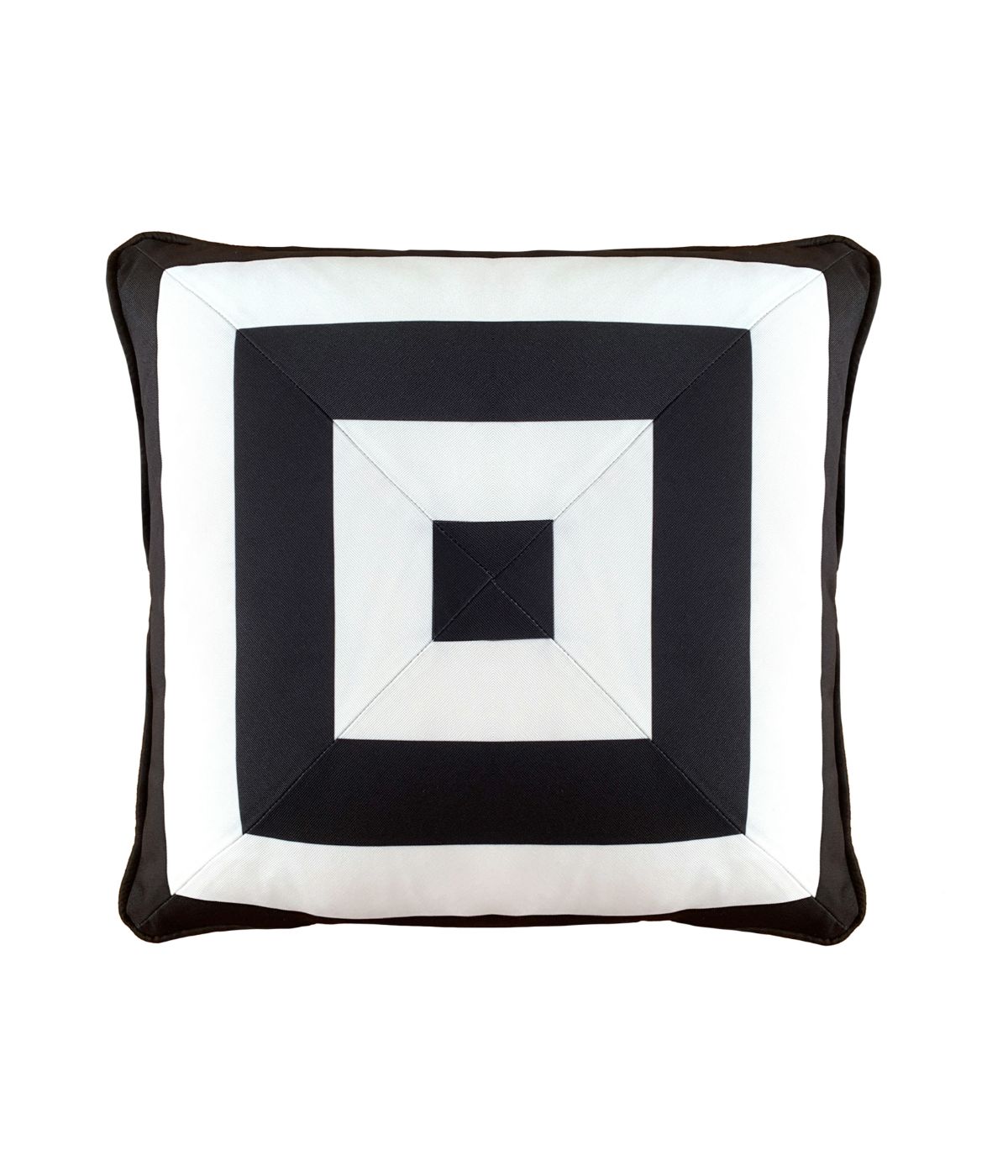  Edie @ Home Reversible Raffia Mitered Stripe Flanged Outdoor Pillow Black - Black Multi - Bonton