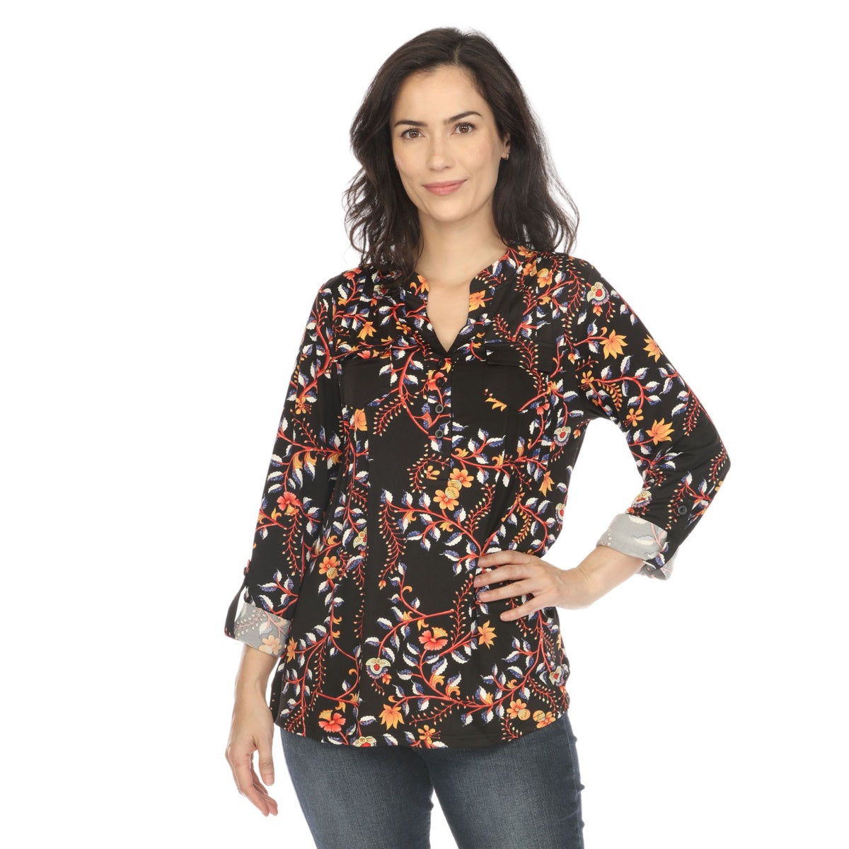  White Mark Women's Paisley Button Front Tunic Top - S - Bonton