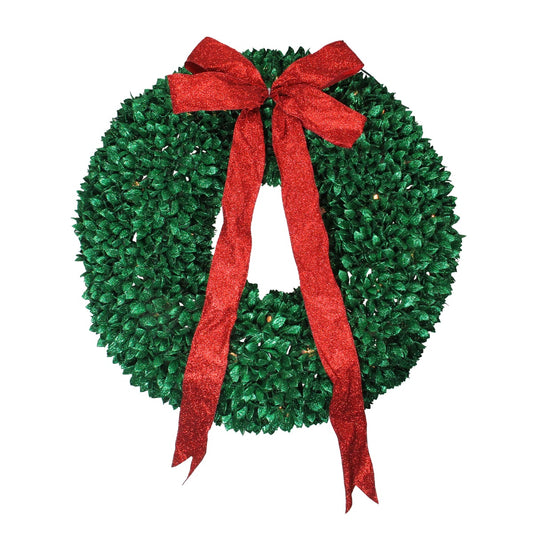 Pre-Lit Glittered Leaves Artificial Christmas Wreath - 28-Inch  Clear Lights