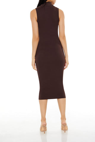 Ribbed Knit Mock Neck Midi Dress