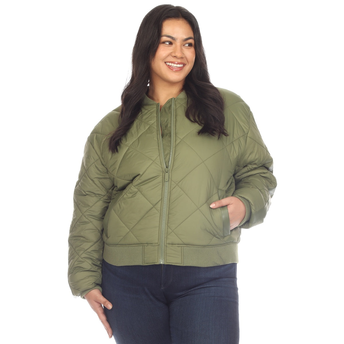  White Mark Plus Size Lightweight Diamond Quilted Puffer Bomber Jacket - 1X - Bonton