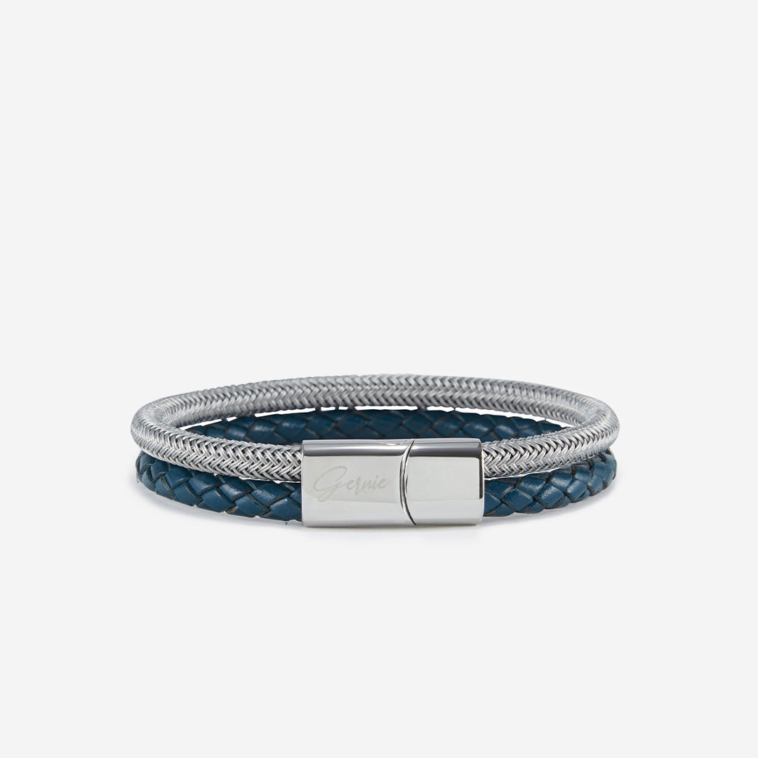  Gernie NYC Men's Genuine Leather Selma Bracelet - Black & Silver - Bonton