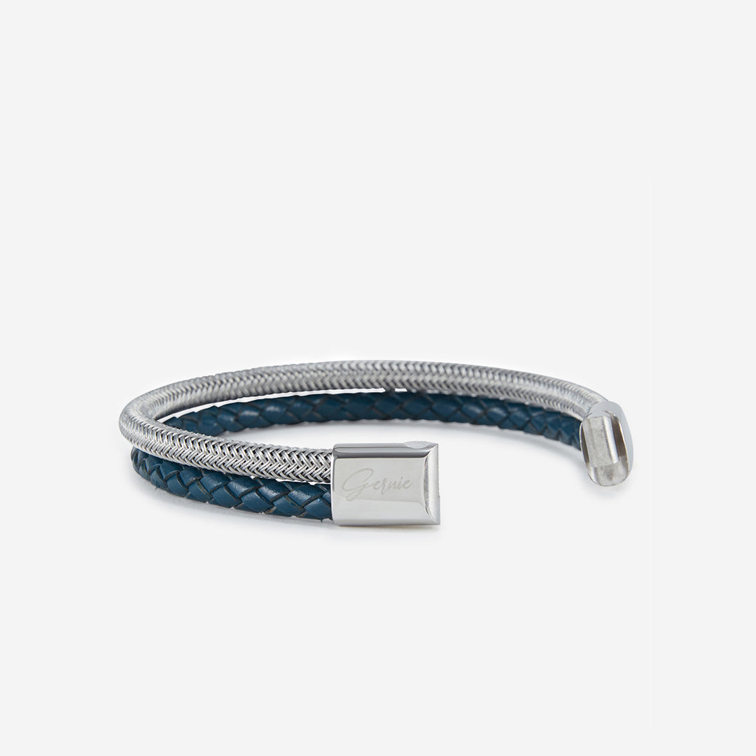  Gernie NYC Men's Genuine Leather Selma Bracelet - Black & Silver - Bonton