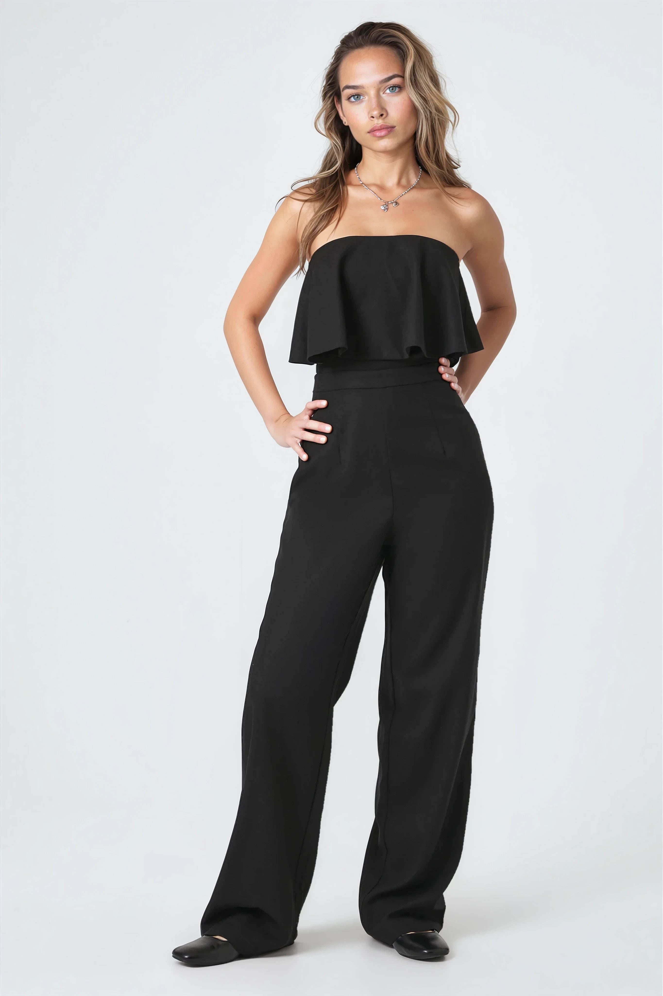  Forever 21 Flounce Wide-Leg Tube Jumpsuit - black - Bonton