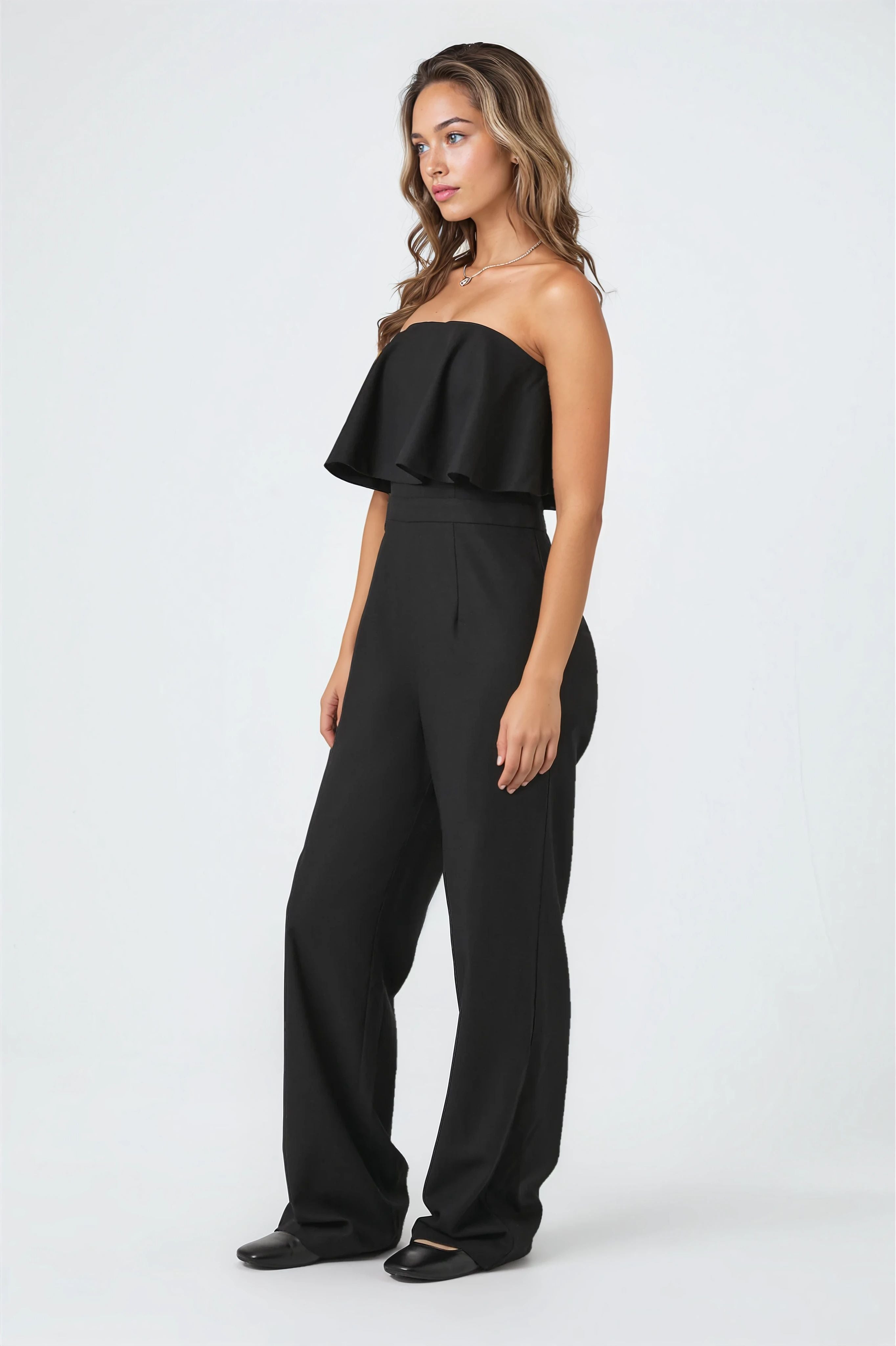  Forever 21 Flounce Wide-Leg Tube Jumpsuit - black - Bonton