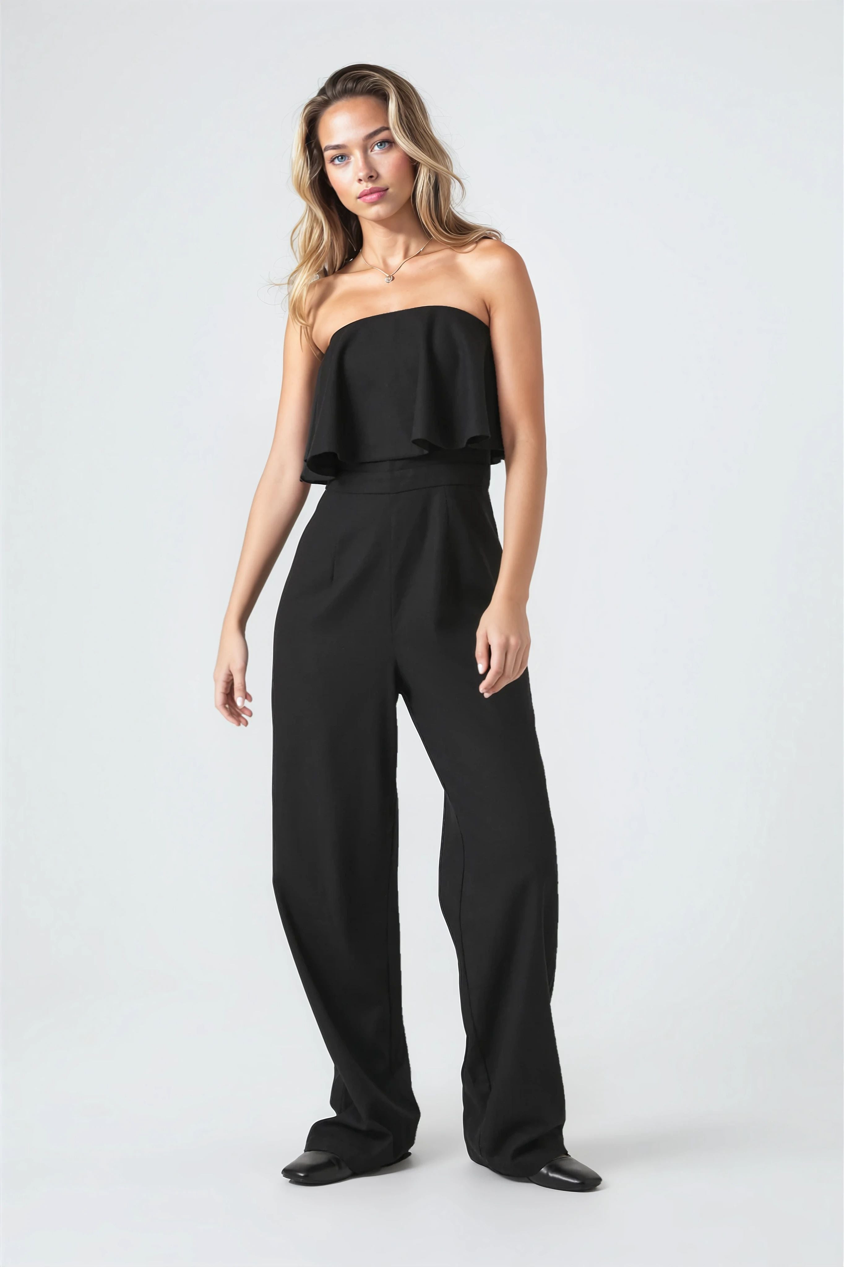  Forever 21 Flounce Wide-Leg Tube Jumpsuit - black - Bonton