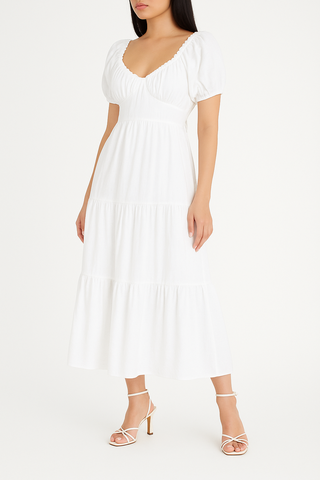 Tiered Puff-Sleeve Maxi Dress