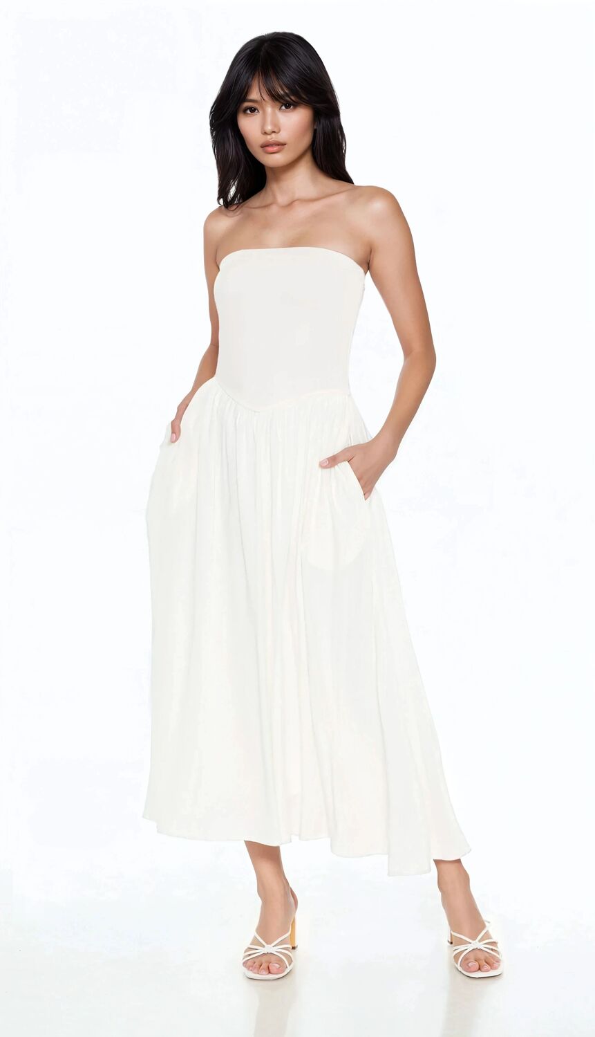  Forever 21 Strapless Fit & Flare Midi Dress - white - Bonton