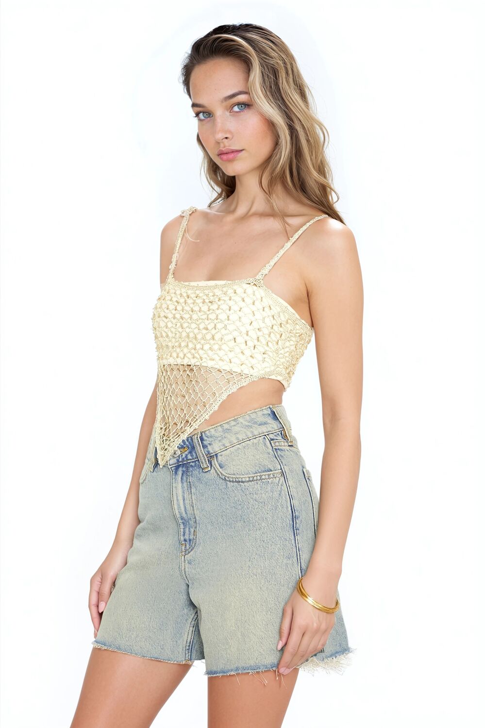  Forever 21 Sequin Sweater-Knit V-Hem Cami - cream - Bonton