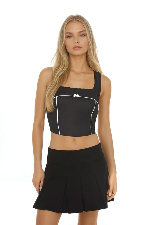  Forever 21 Bow Poplin Crop Top - black - Bonton