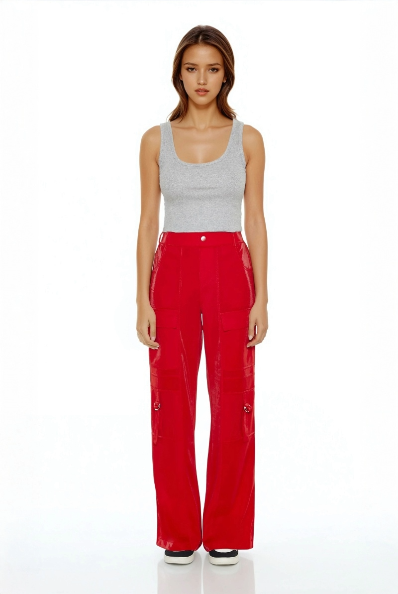  Forever 21 Wide-Leg Utility Cargo Pants - high-risk-red - Bonton