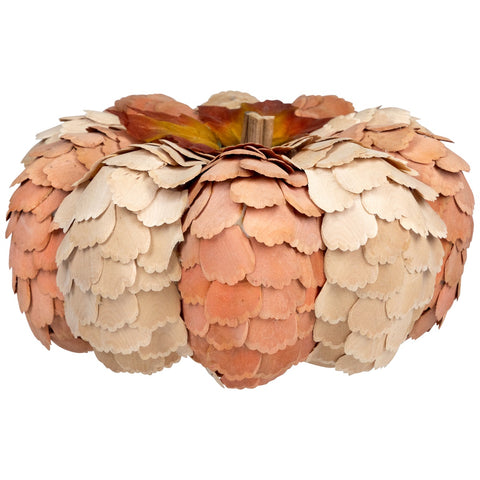Fall Harvest Layered Wooden Leaves Pumpkin - 10" - Beige and Orange