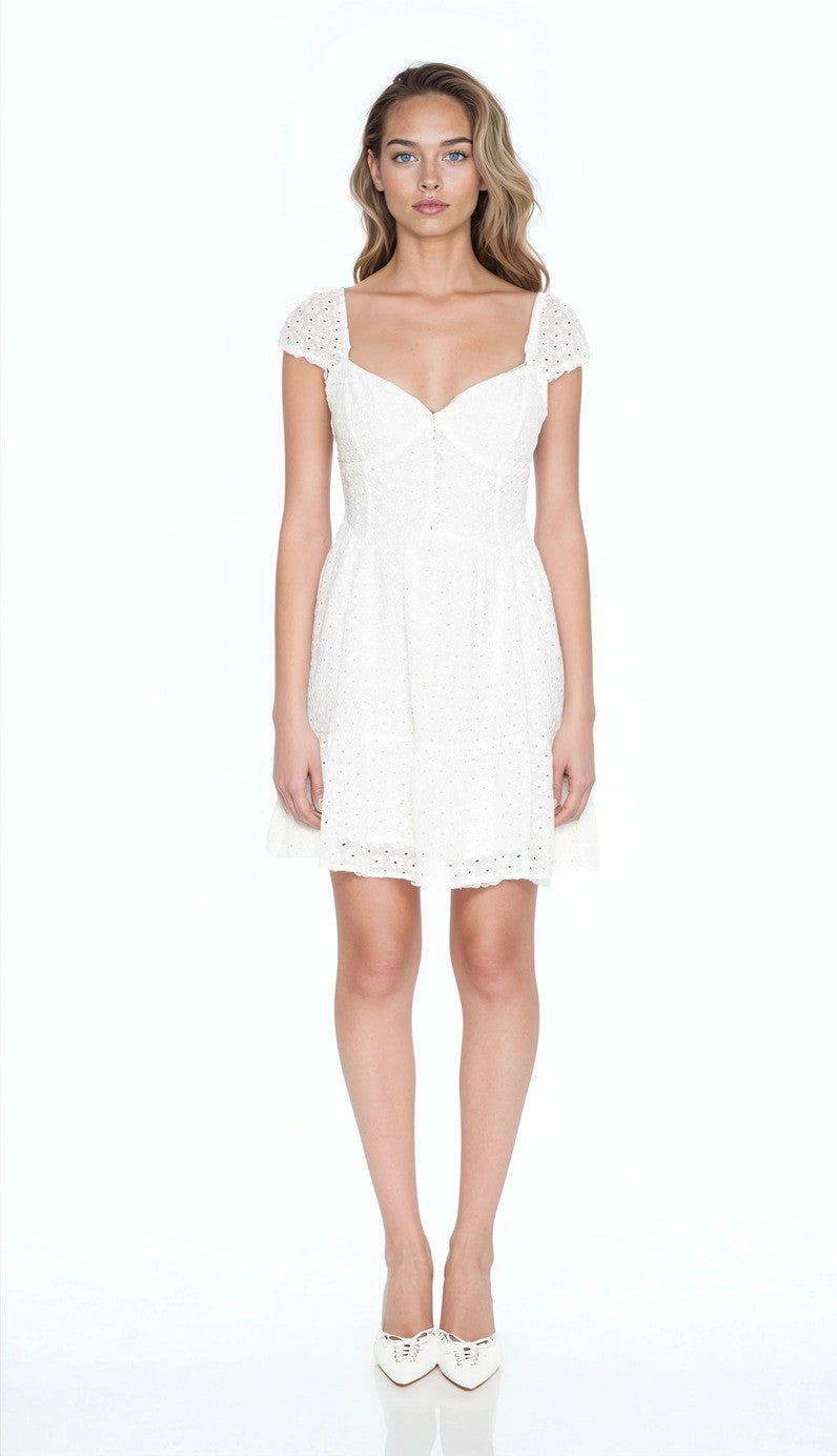  Forever 21 Eyelet Bustier Flounce Mini Dress - white - Bonton