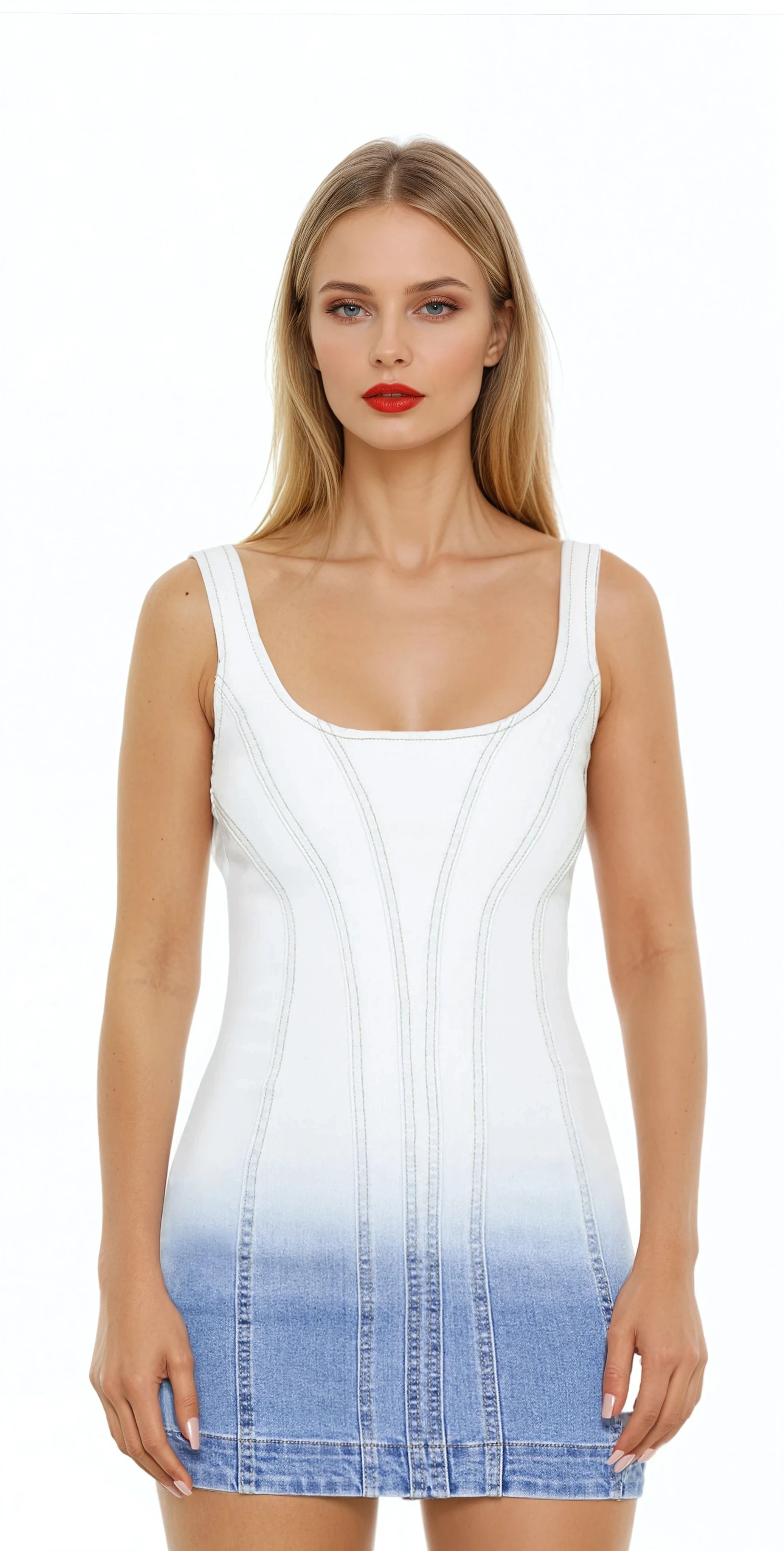  Forever 21 Gradient Denim Tank Mini Dress - light-denim - Bonton