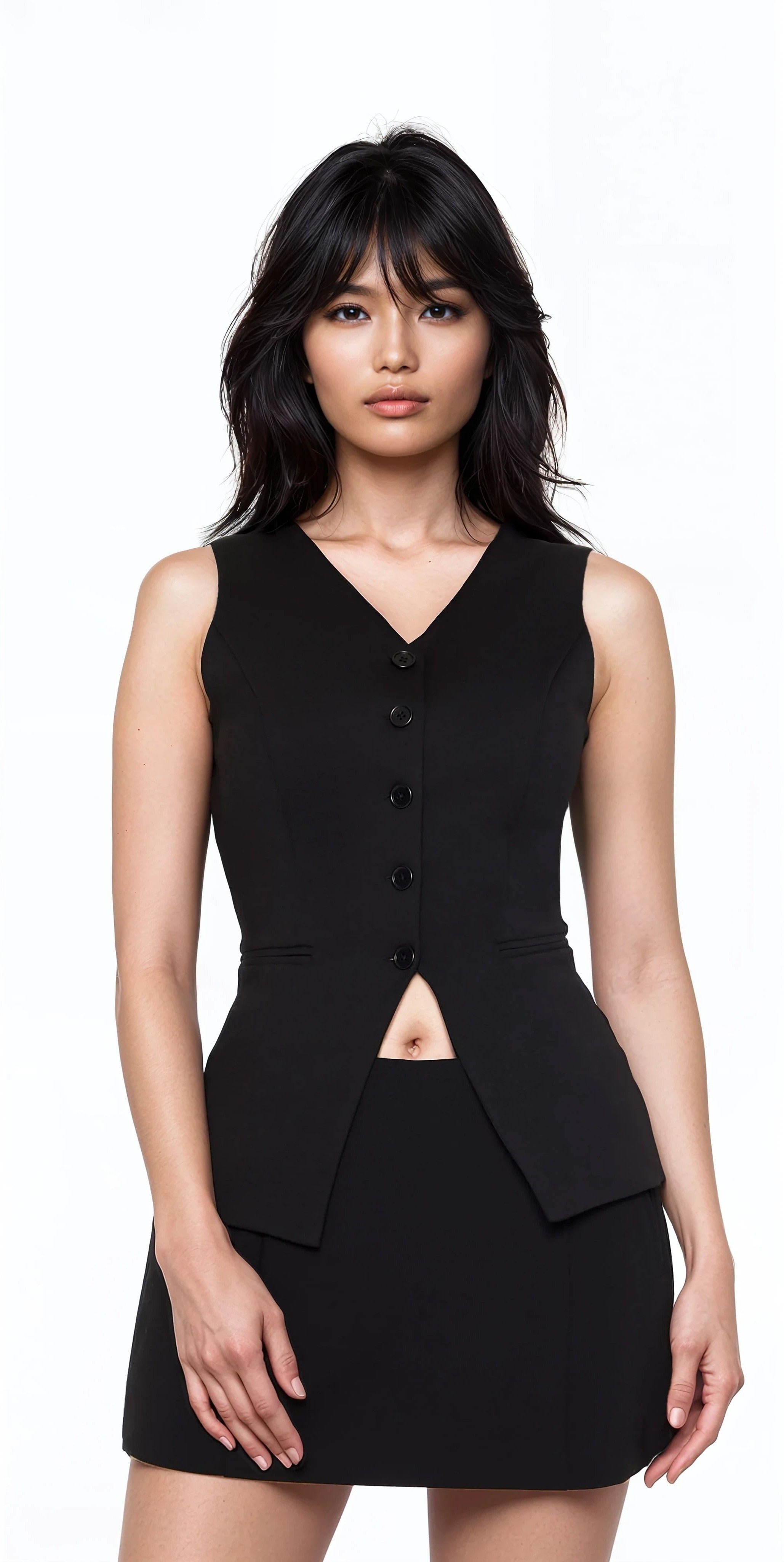  Forever 21 Sleeveless Button-Up Top - black - Bonton