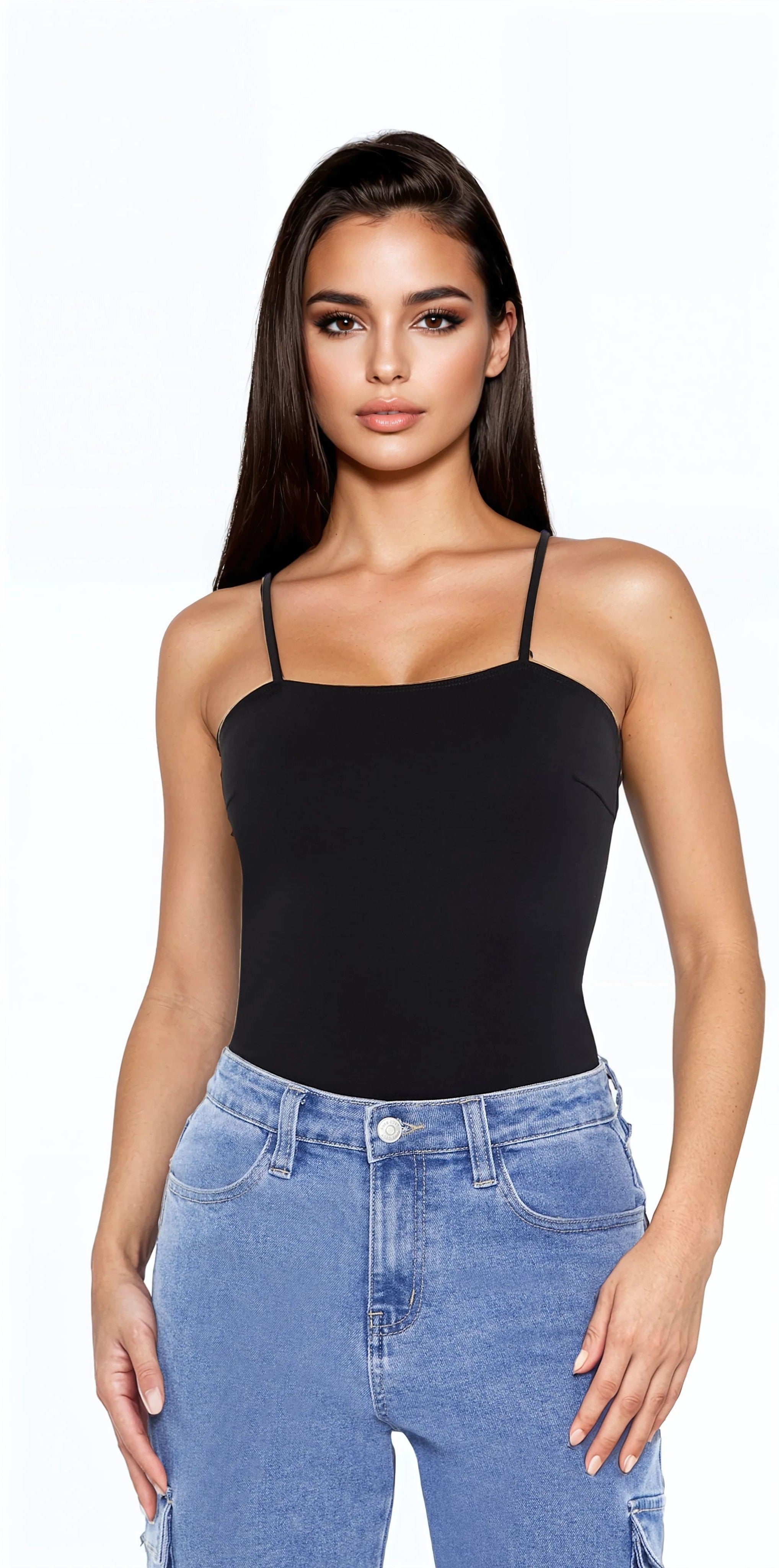  Forever 21 Ponte Knit Cami Bodysuit - black - Bonton