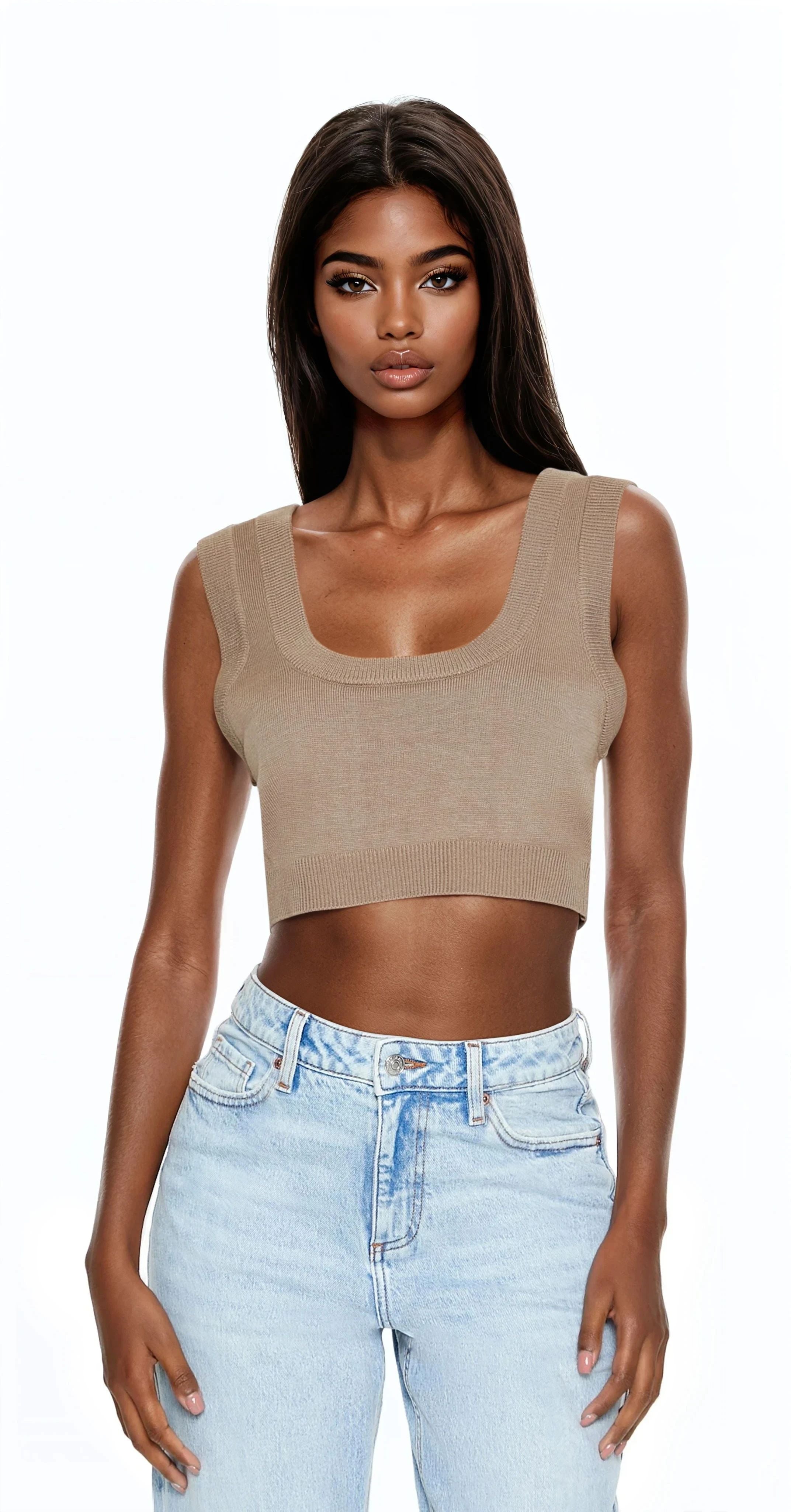  Forever 21 Cropped Sweater Vest - ash brown - Bonton