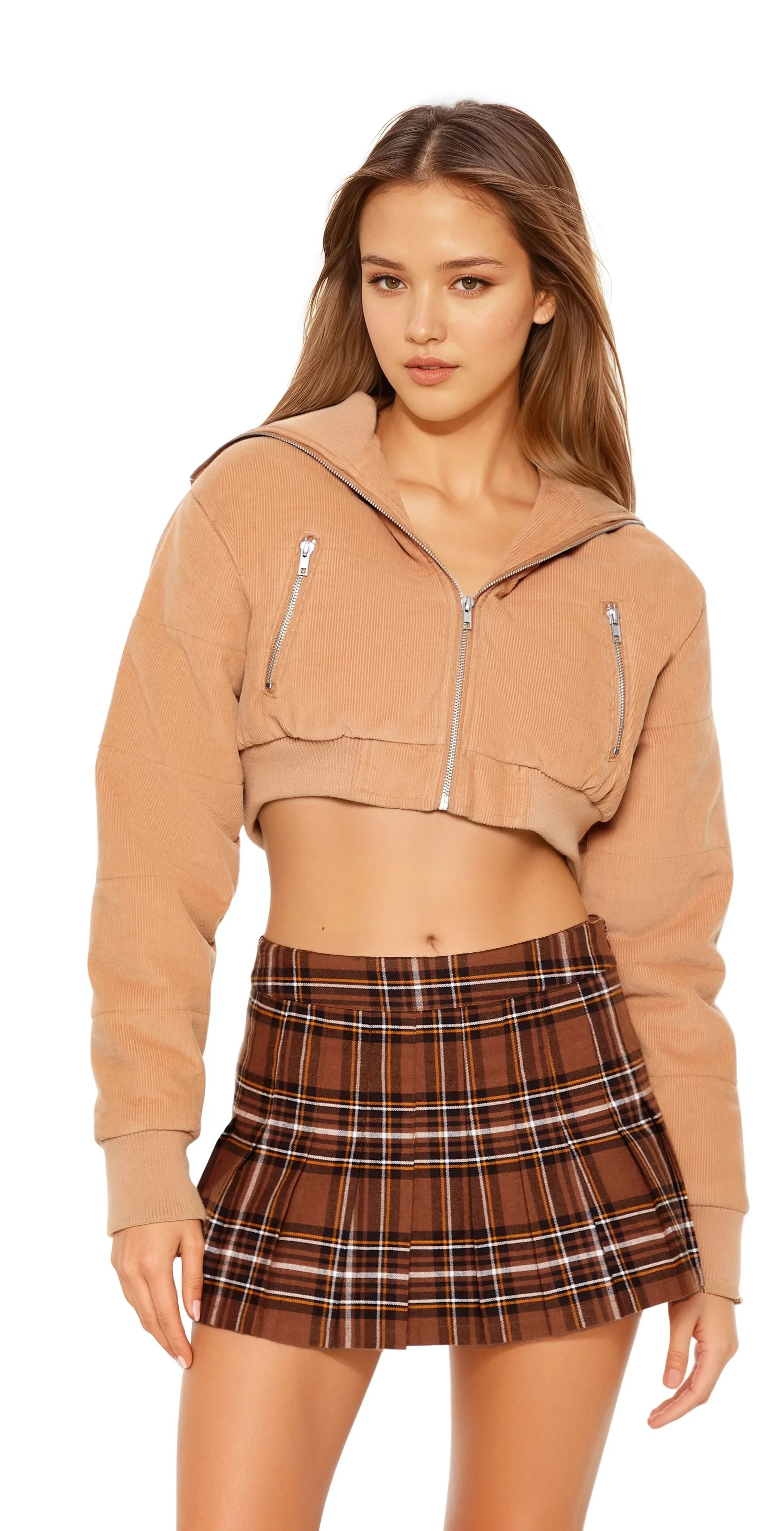  Forever 21 Cropped Corduroy Puffer Jacket - camel - Bonton