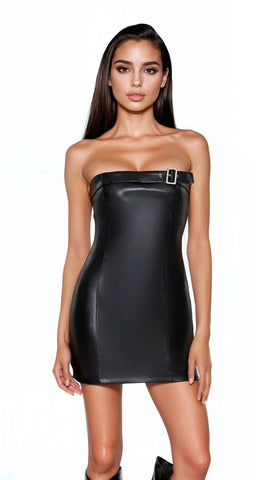 Faux Leather Tube Mini Dress