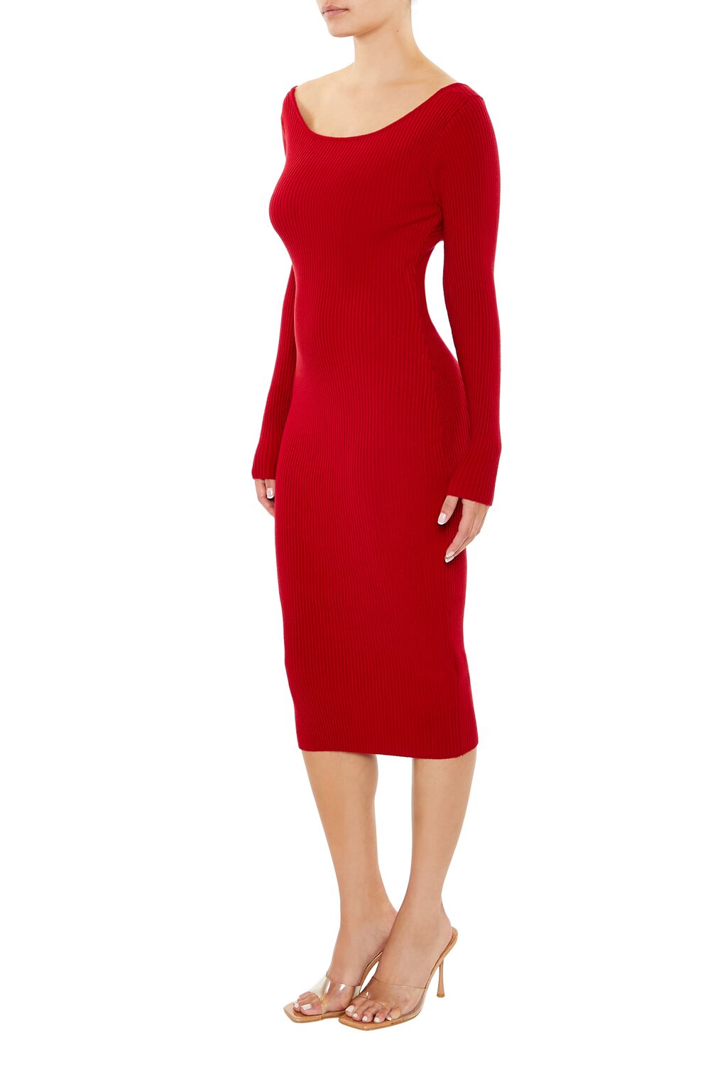  Forever 21 Twist-Back Midi Sweater Dress - dark-red-swatch - Bonton