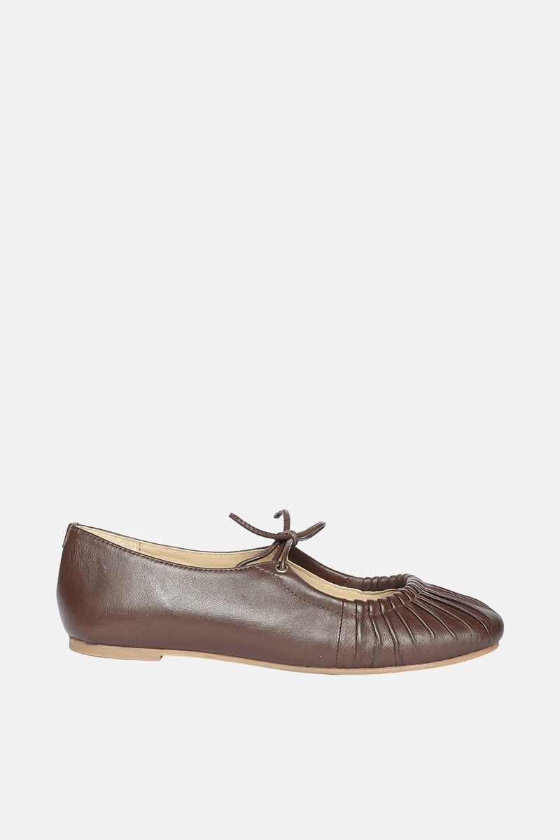  Jelavu Jelavu - Ellie Ruched Lace-Up Ballerina - Chocolate Leather - Chocolate - Bonton