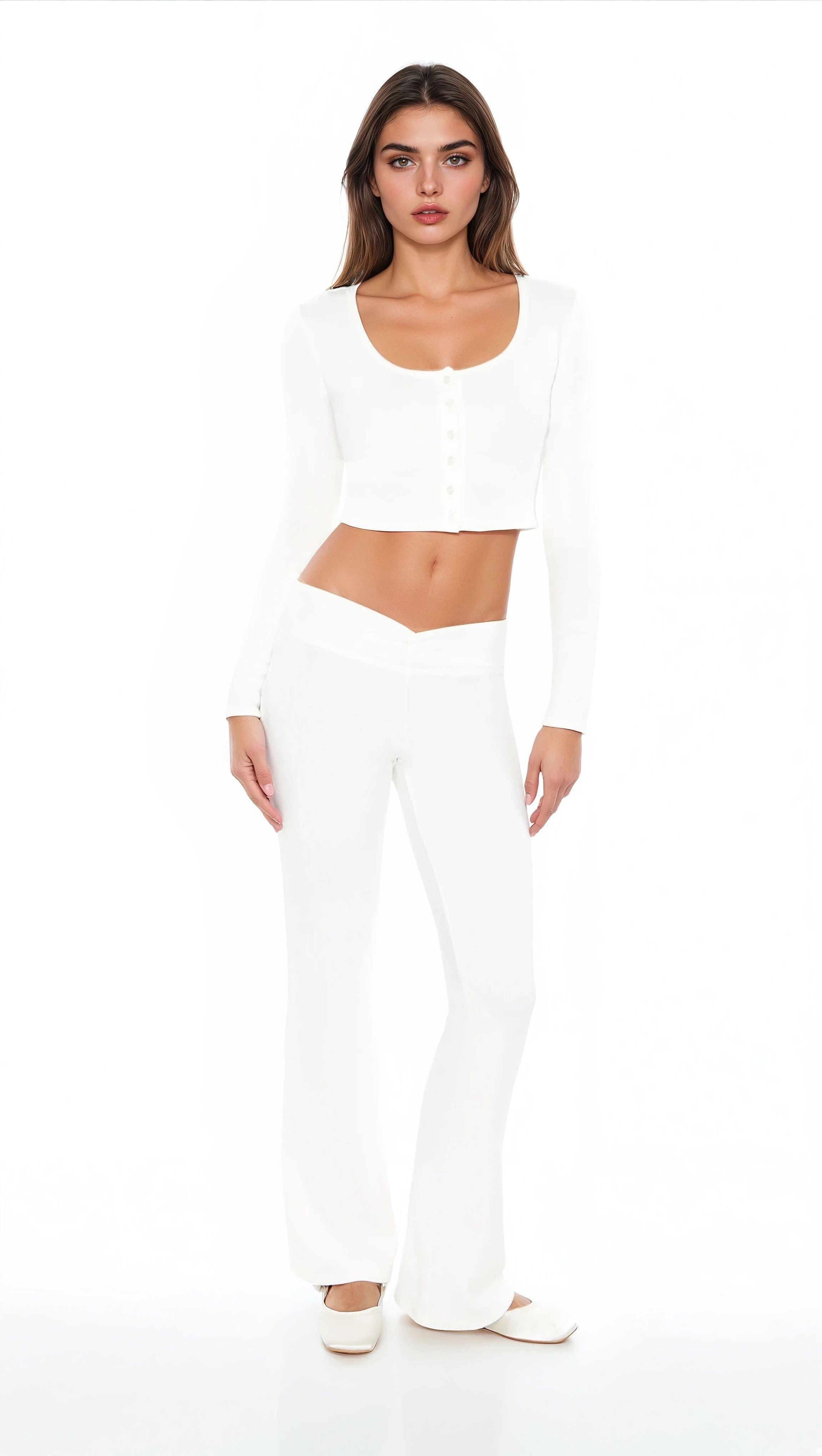  Forever 21 Mid-Rise V-Cut Flare Pants - oatmeal - Bonton