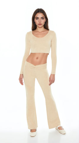 Mid-Rise V-Cut Flare Pants