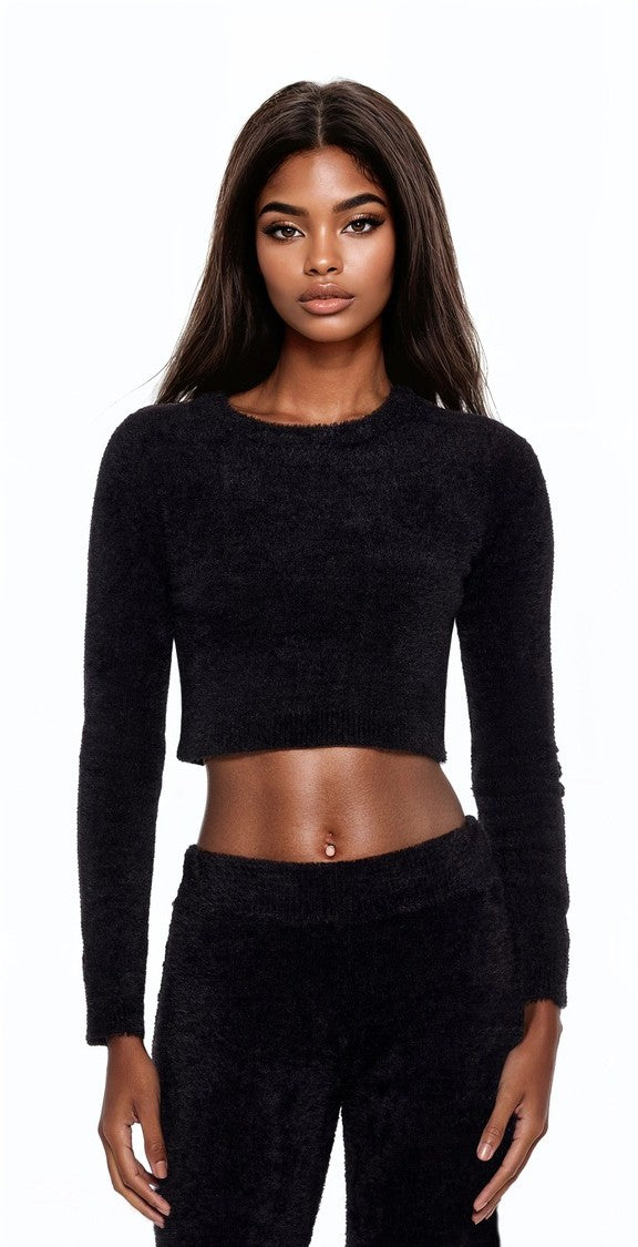  Forever 21 Fuzzy Knit Cropped Sweater - black - Bonton