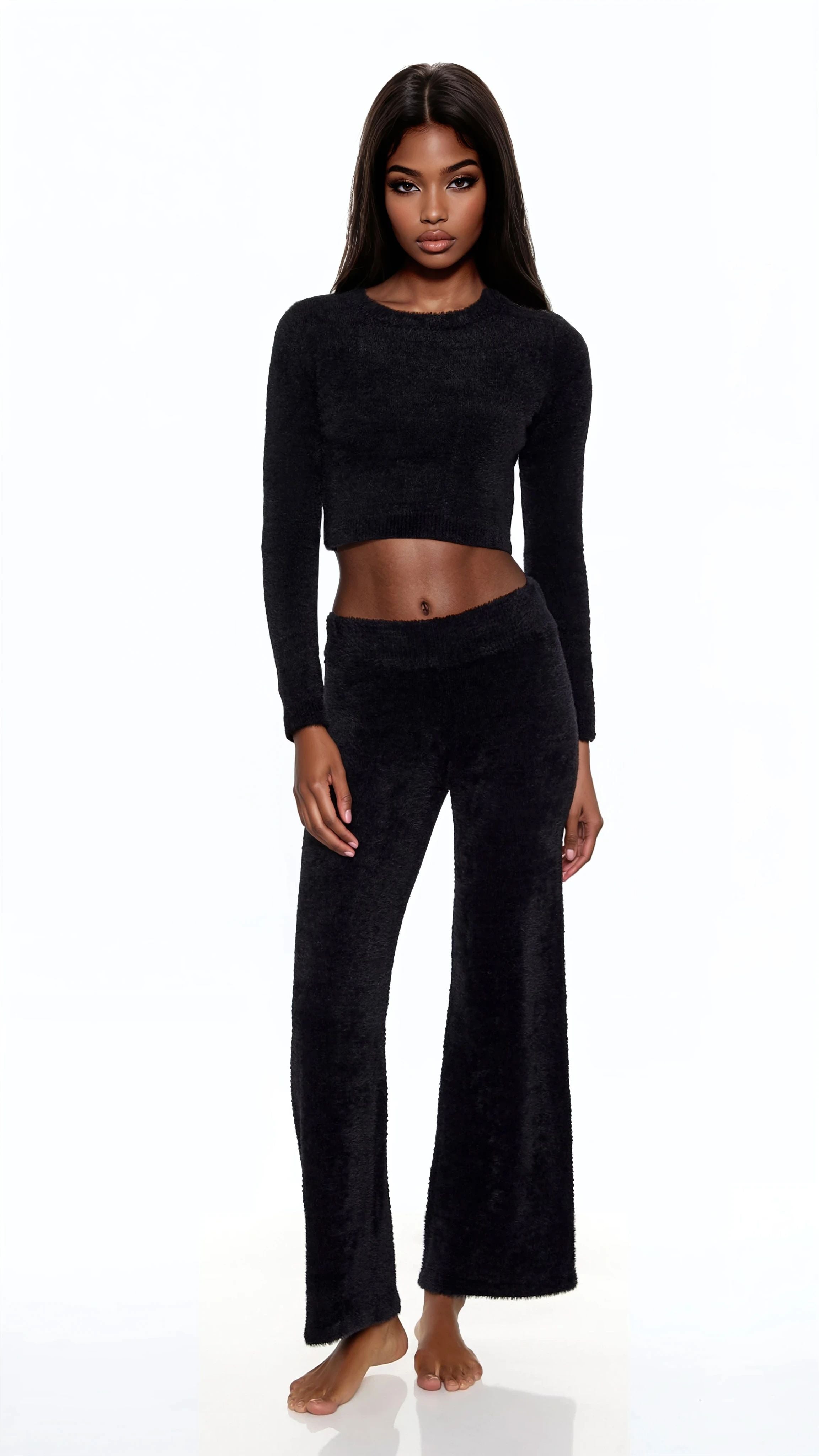  Forever 21 Fuzzy Knit Cropped Sweater - black - Bonton