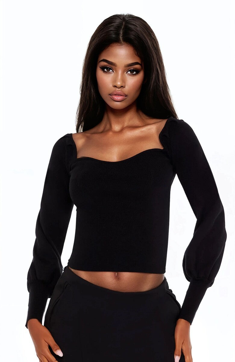  Forever 21 Gigot-Sleeve Sweater-Knit Crop Top - espresso - Bonton