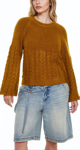 Peasant-Sleeve Cable Knit Sweater