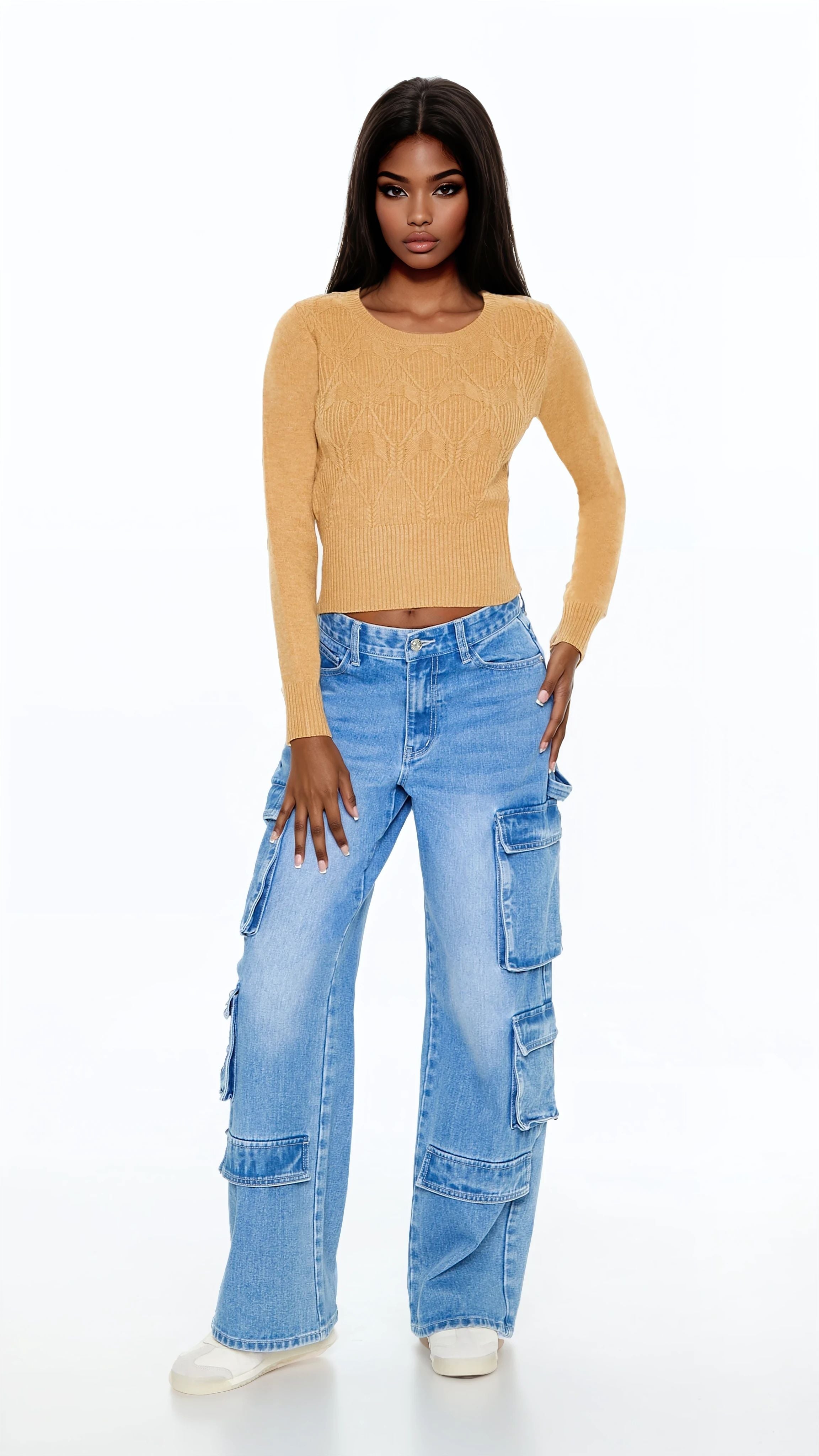  Forever 21 Cropped Lattice Sweater - white - Bonton