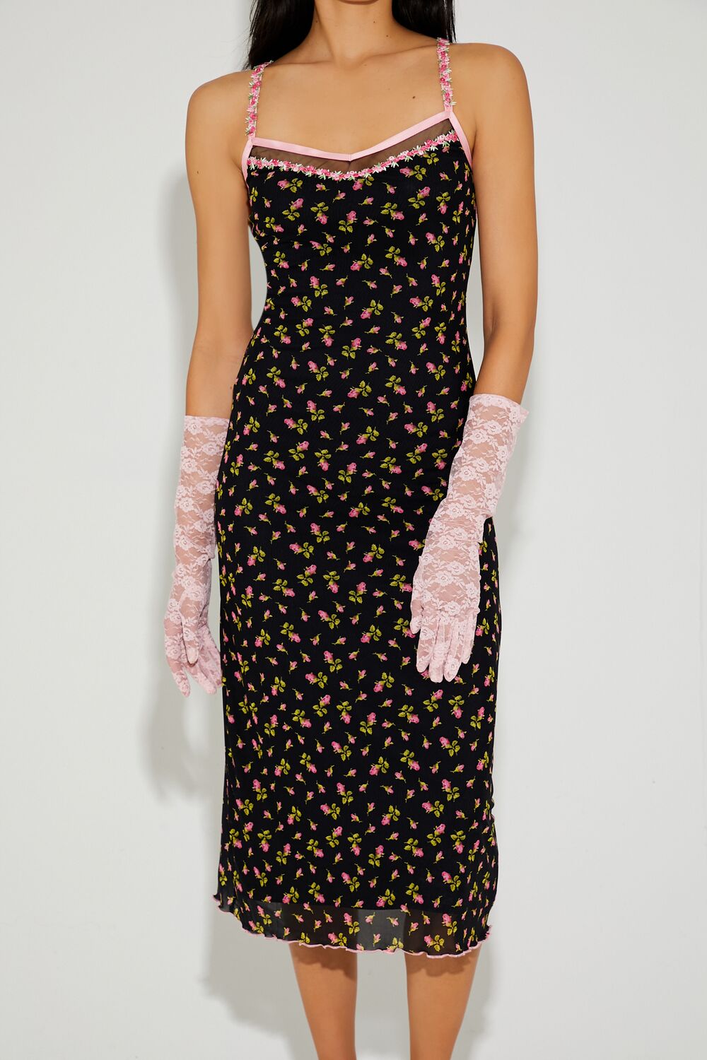 Forever 21 Betsey Johnson Floral Midi Dress - black-multi - Bonton
