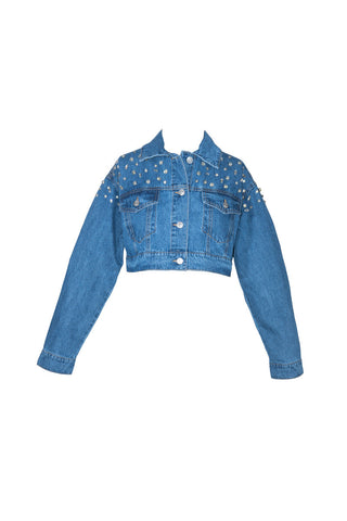 Cropped Rhinestone Denim Jacket