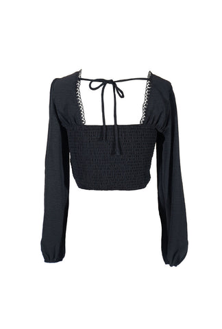 Peasant-Sleeve Lace-Trim Crop Top