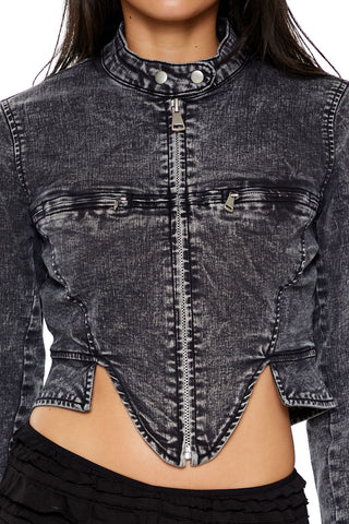 Denim Mineral Wash Moto Jacket