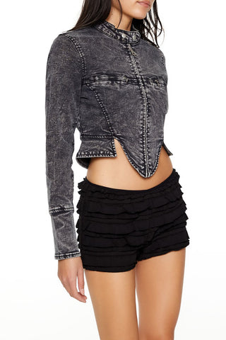 Denim Mineral Wash Moto Jacket