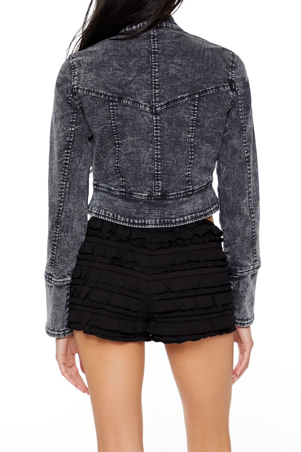  Forever 21 Denim Mineral Wash Moto Jacket - black-swatch - Bonton
