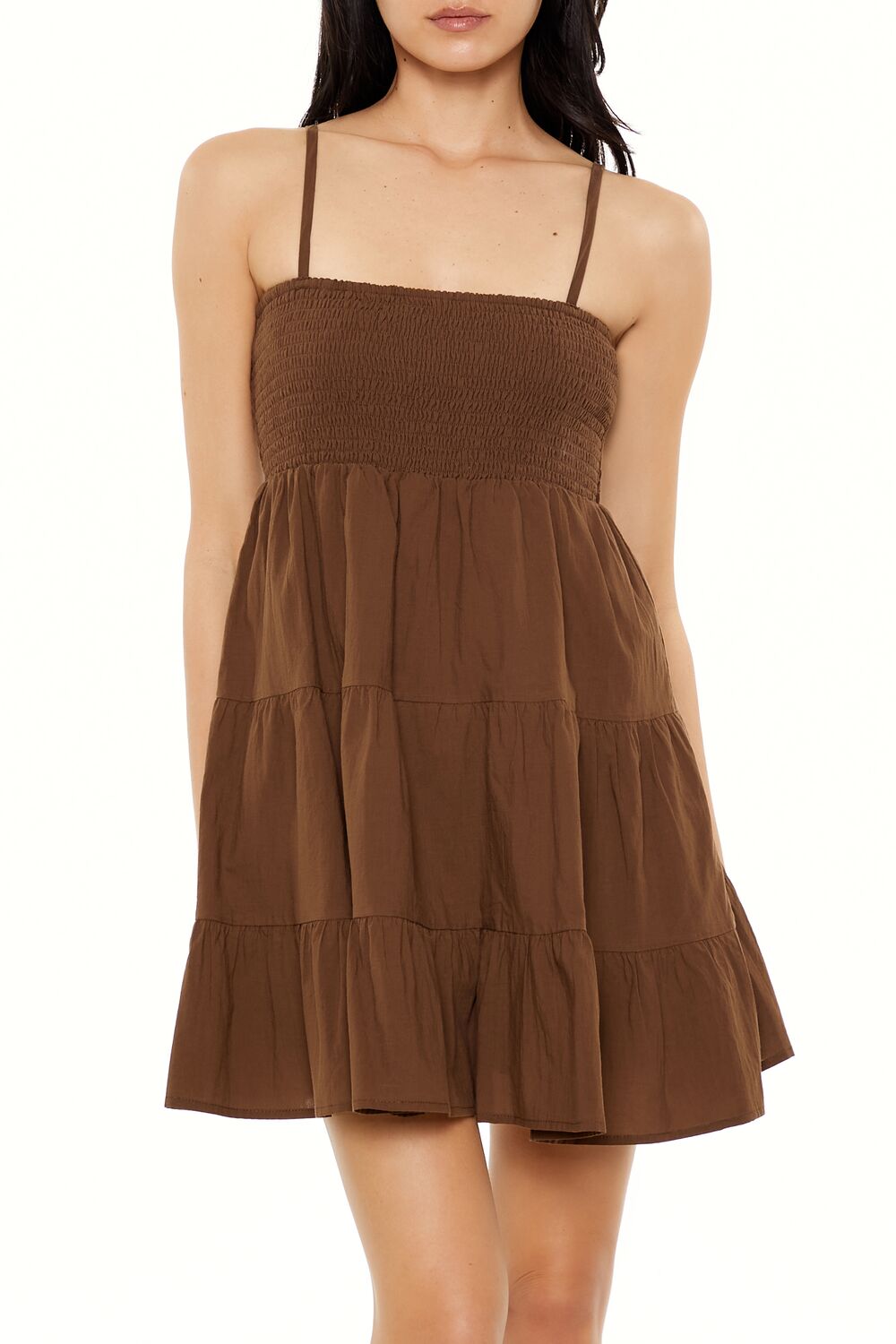  Forever 21 Tiered Mini Babydoll Dress - dark-brown-swatch - Bonton