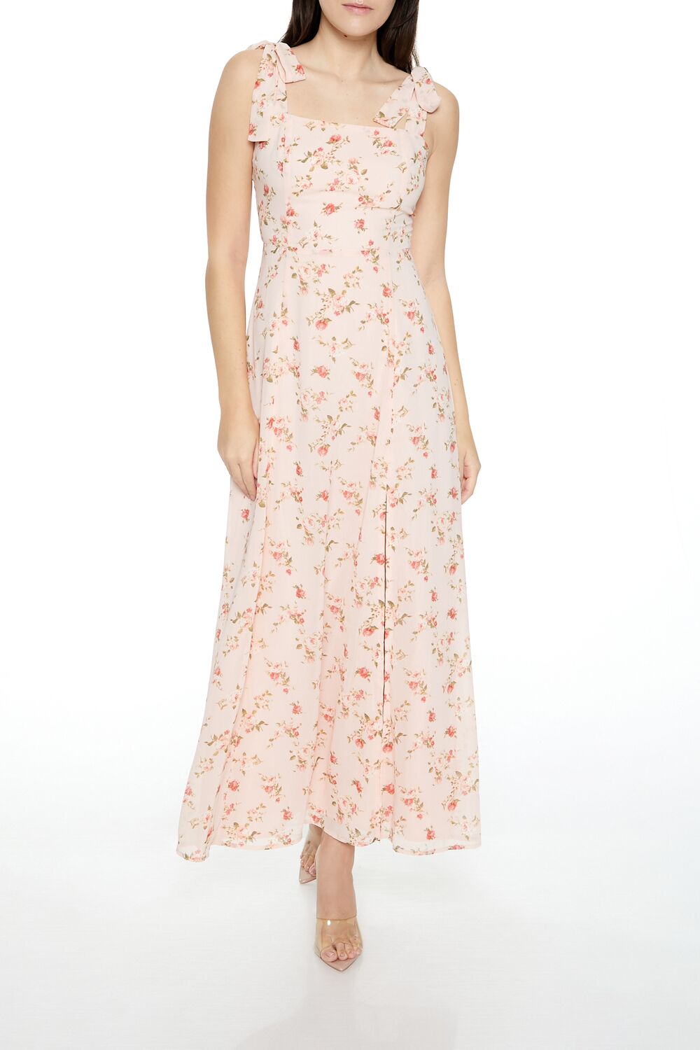  Forever 21 Floral Tie-Strap Maxi Dress - pink--multi-swatch - Bonton