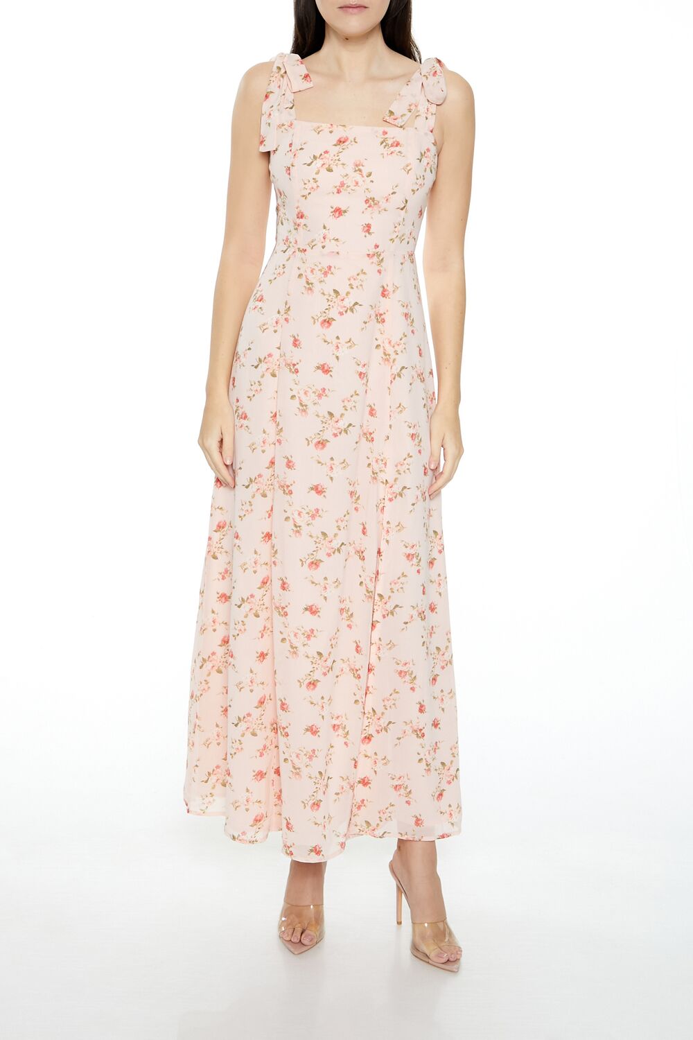  Forever 21 Floral Tie-Strap Maxi Dress - pink--multi-swatch - Bonton