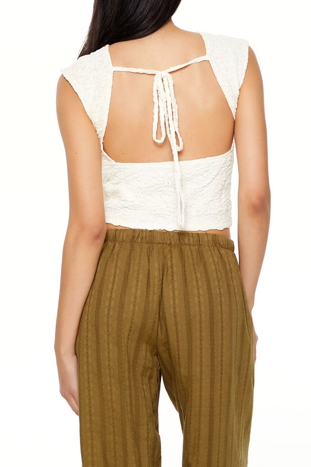  Forever 21 Floral Tie-Back Crop Top - cream - Bonton