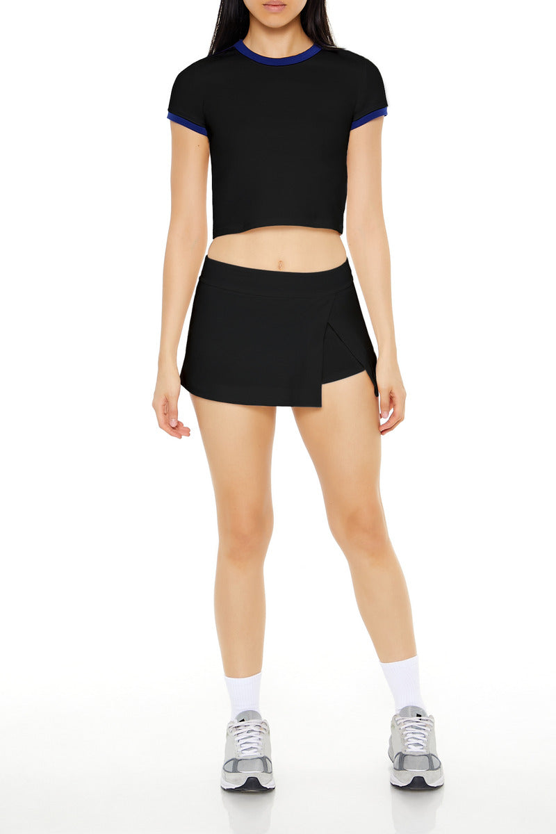  Forever 21 Tulip-Hem Flare Skort - black - Bonton