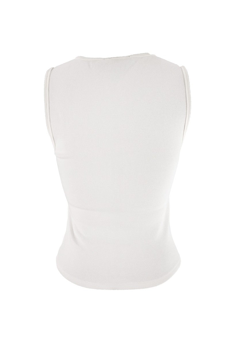  Forever 21 Sleeveless Lace-Up V-Neck Top - white - Bonton
