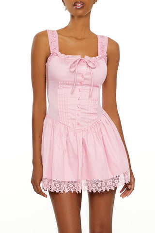 Crochet Lace-Trim Mini Dress