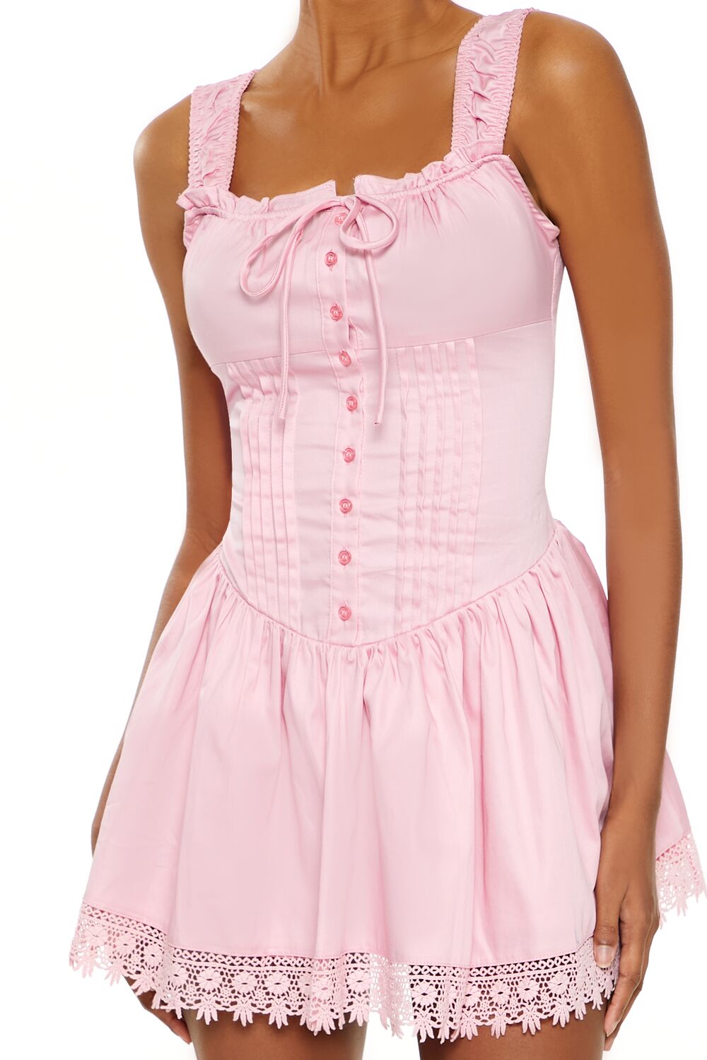  Forever 21 Crochet Lace-Trim Mini Dress - blush-swatch - Bonton