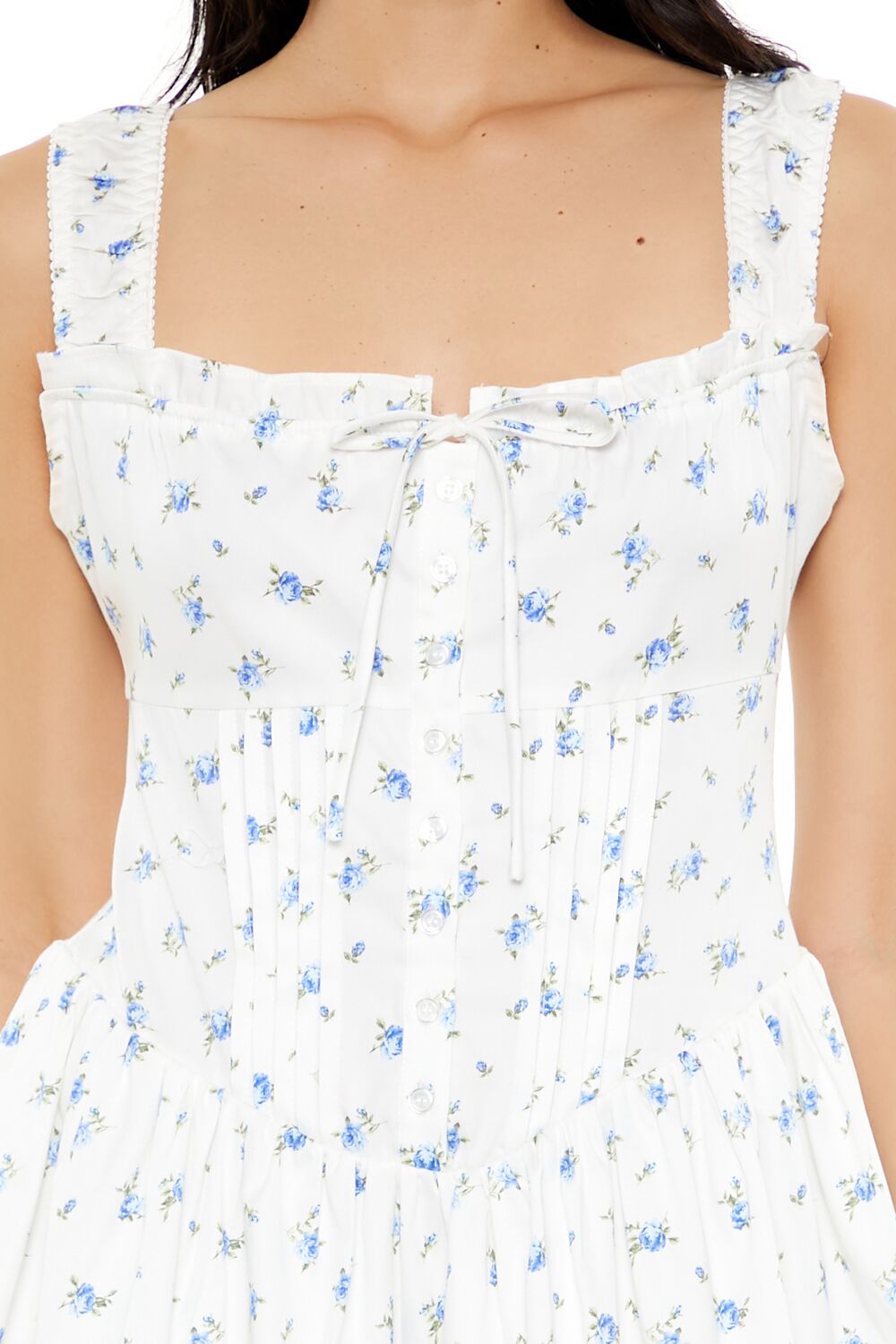  Forever 21 Floral Print A-Line Mini Dress - cream-blue-swatch - Bonton