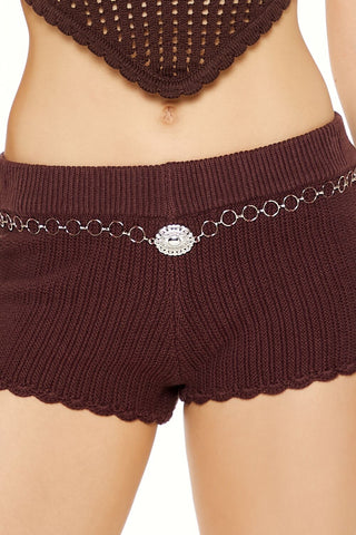 Sweater-Knit Chain Belt Shorts